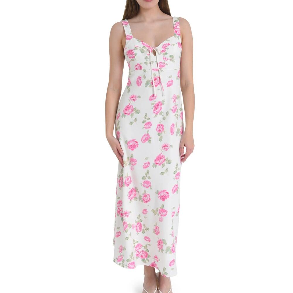 NWT WAYF Nordstrom Romeo floral print self tie sweetheart linen blend midi dress